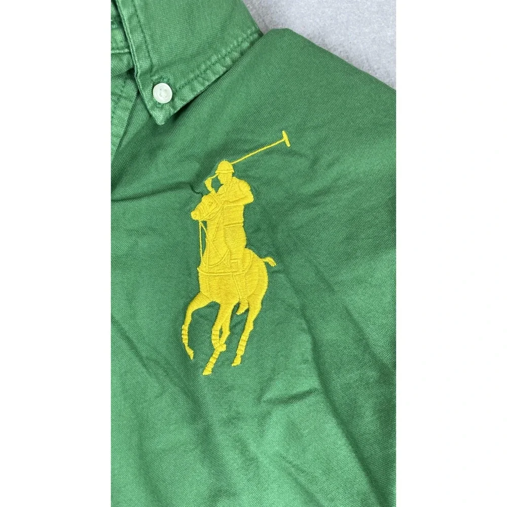 Ralph Lauren Shirt Boys Medium 10-12 Green Button Down Long Sleeve Big Pony Logo